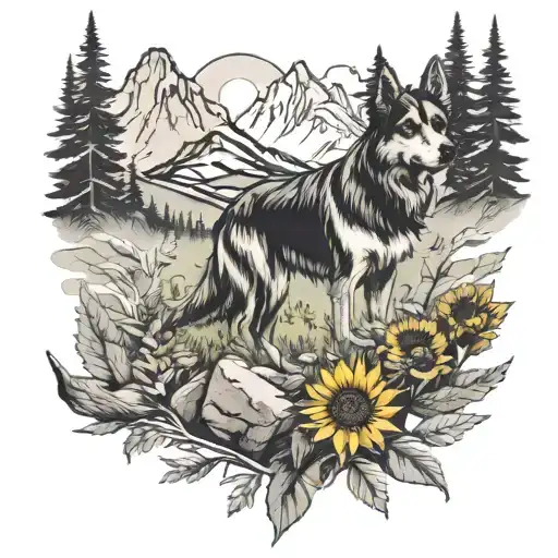 Mountain Camping With Dog Sunflower Surround D By Edelweiss