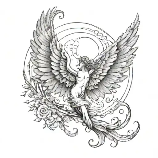 A Crescent Moon With Delicate Angel Wings Extending Outward