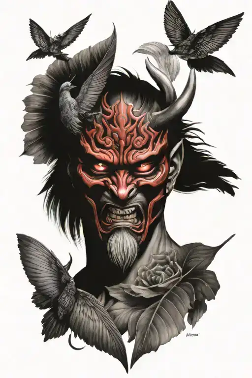 Oni Mask And Bird Wing