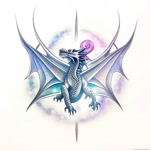 Realistic Dragon Flying Through A Nebula