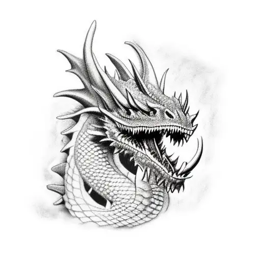 Realistic Dragon Perched On A Burning Castle