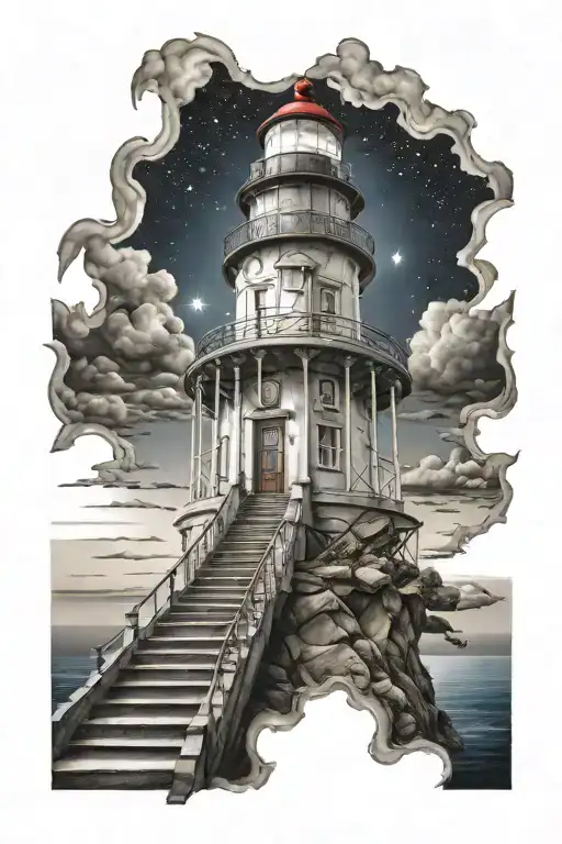 Lighthouse Star Sky Steps Stairs Going