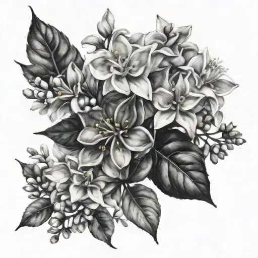 Black And White Watercolor Style Lilac Flowers