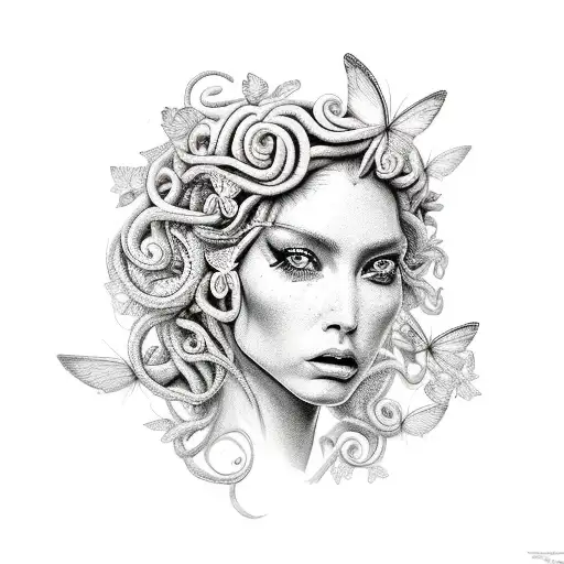 Mujer Medusa Con Mariposas
