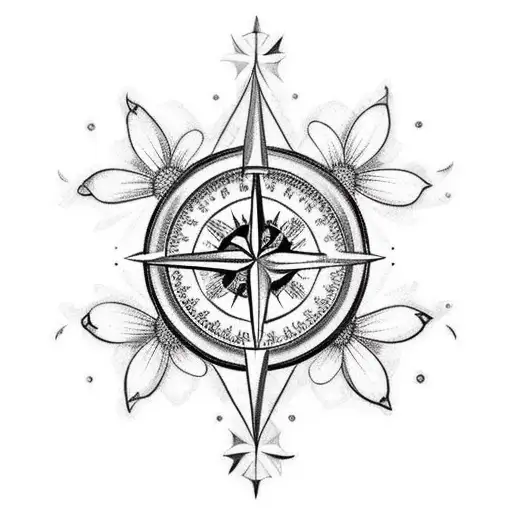 A Compass With Flowers And Butterflies