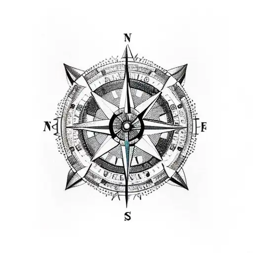 A Compass With A City Inside With Large Flowers And Butterflies