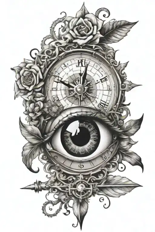 Eye Clock Compass Rose With Intricate Details