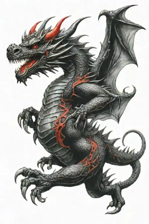 A Black Dragon With Red Details