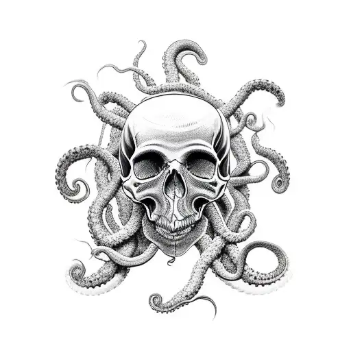 Black And White Tentacle Skull