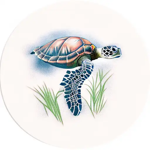Sea Turtle In Grass