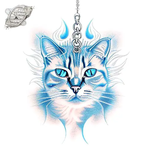 Cat Blue Flames Chains Gothic