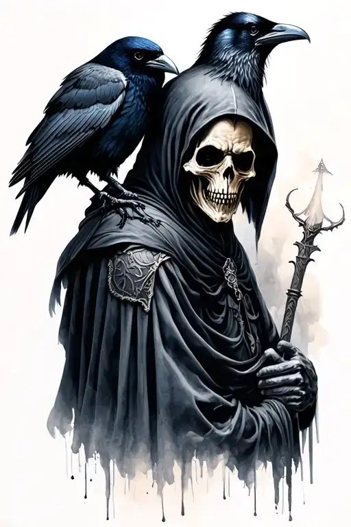 Grim Reaper With A Raven On His Shoulder