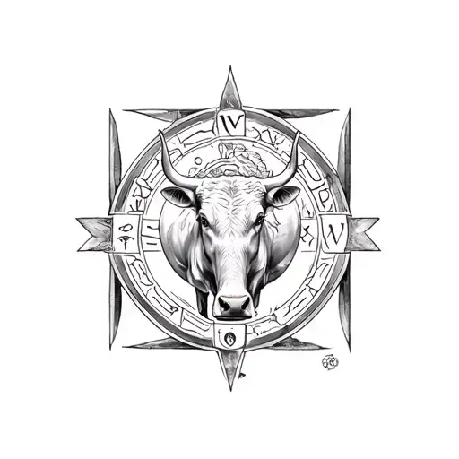 Combines The Zodiac Sign Of Aquarius And The Symbol Of The Ox