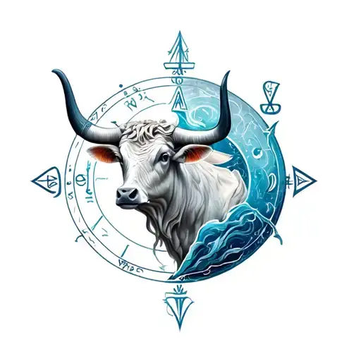 Combines The Zodiac Sign Of Aquarius And The Symbol Of The Ox
