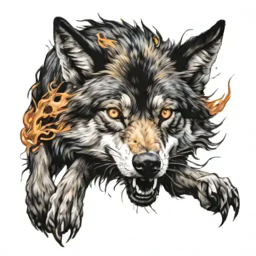 A Flaming Wolf Walking Through The Night