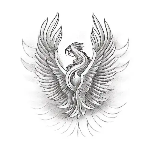 Tattoo With A Phoenix On The Chest With Two Faces In The Middle
