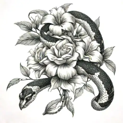 Flowers And Snake