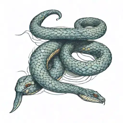 Sunda Island Blue Snake Around The Arm Reaching Towards The Chest