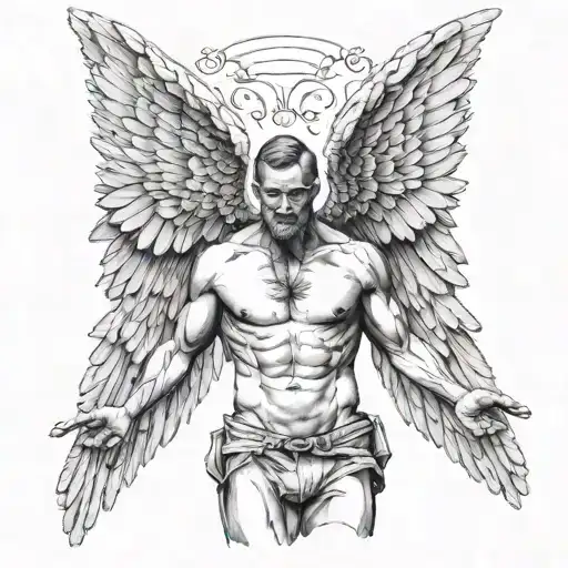 Full Body Man With Angel Wings