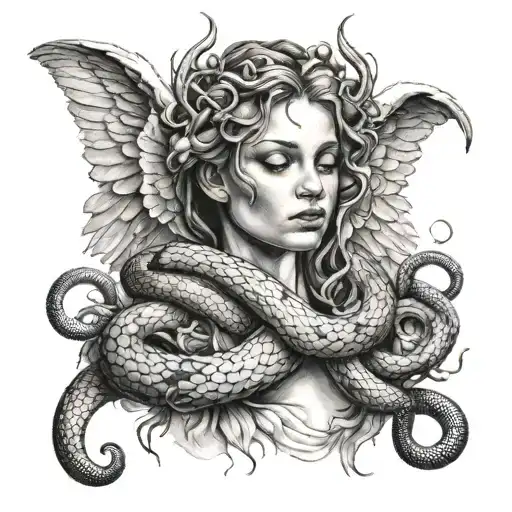 An Angel With Hidden Face With Snakes