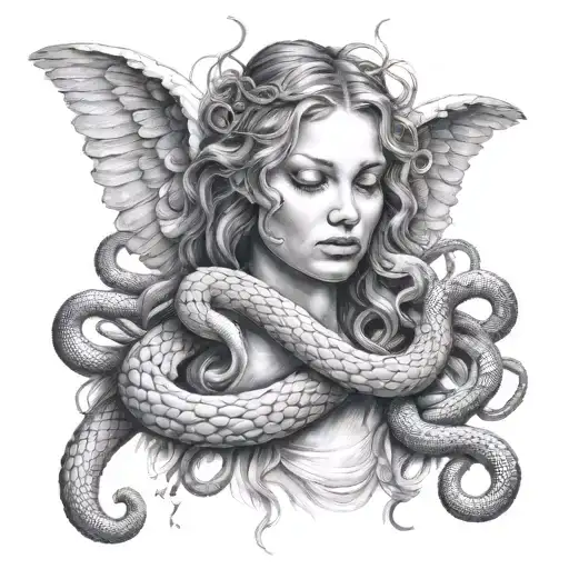 An Angel With Hidden Face With Snakes