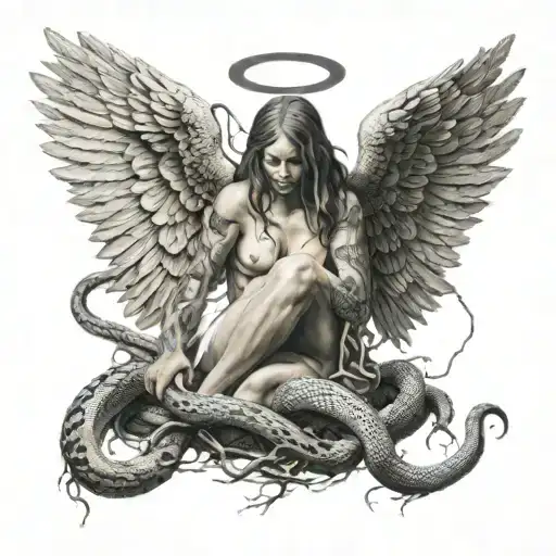 Full Body Angel With Hidden Face With Snakes