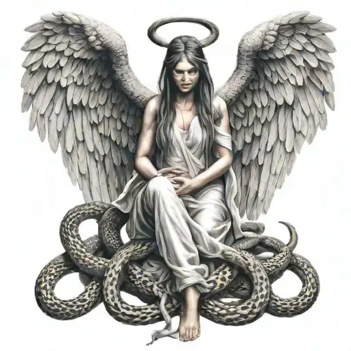 Full Body Angel With Hidden Face With Snakes