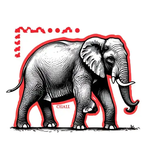 Black & White Elephant Inside A Red Outline Postage Stamp