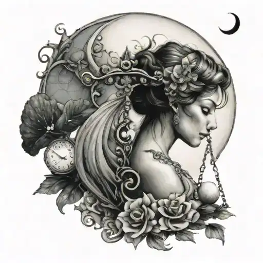 Feminine Design Incorporating Libra Scales And Cancer Moon