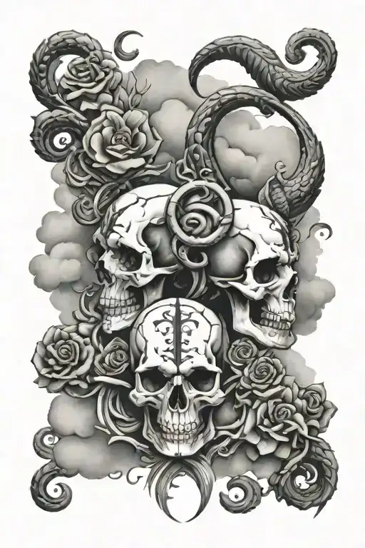Skulls Clouds With Capricorn Zodiac Signs Intertwined