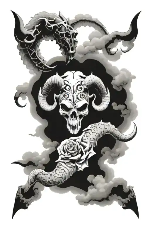 Skulls Clouds With Capricorn Zodiac Signs Merged