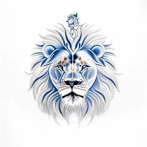 Lion With Blue Eyes And Rose