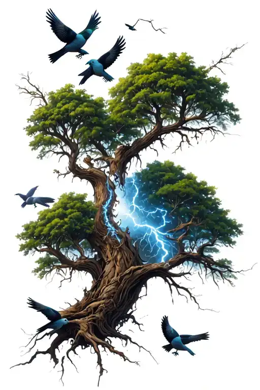 Rotten Tree With Pigeons And Lightning On The Back Half Sleeve