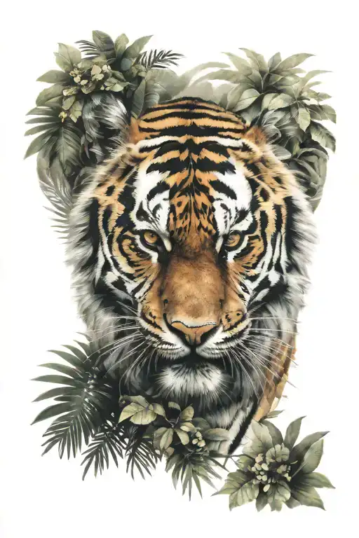 Tiger Face In Jungle Background