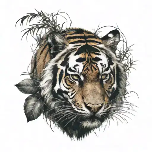 Tiger Head Between Bush