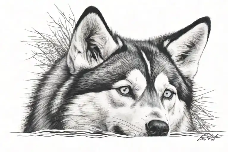 Husky Face Tattoo Realist