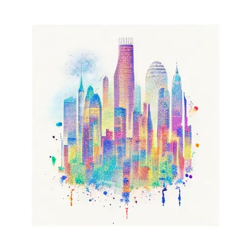 A Paint Palette With Music Notes And A Cityscape On Each Color Swatch