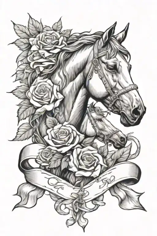 Horse Head Roses Intertwined With Banner Wrapped