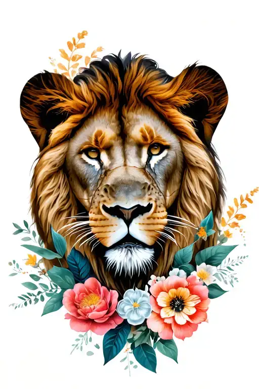 Lion And Lioness With Floral Pieces And Clock Face With Time