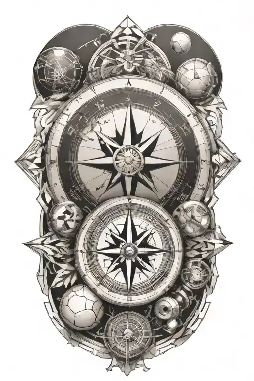 A Geometric Compass Design Incorporating Elements Of Sports Equipment