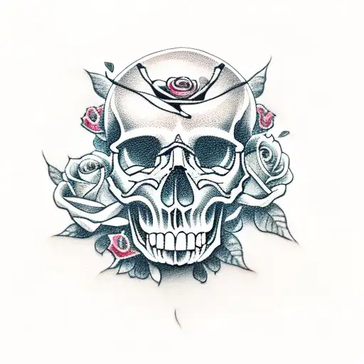 Skull With Roses And Anchor