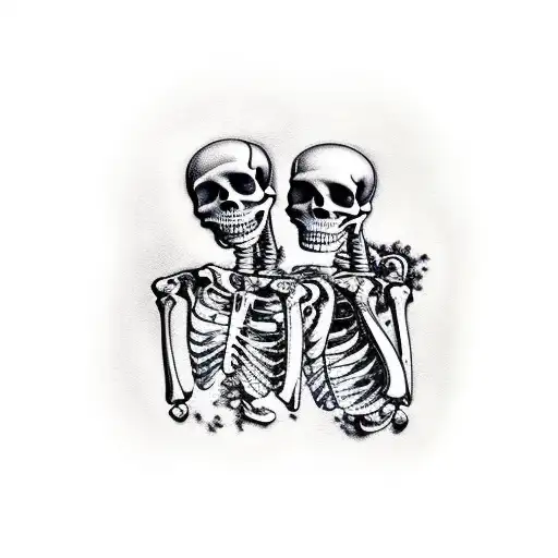 Two Skeletons Embracing With Fire Surrounding Them