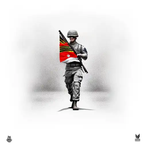 Create A Realistic Portrait Of A Soldier Holding The Flamengo Flag