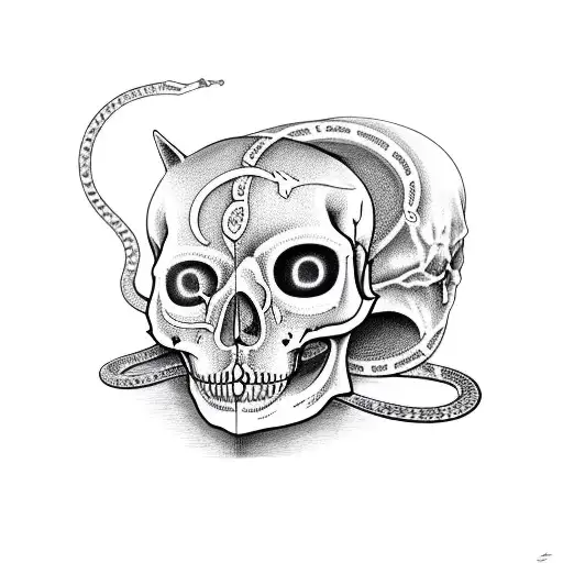 Cat Skull With Snake Going Through It