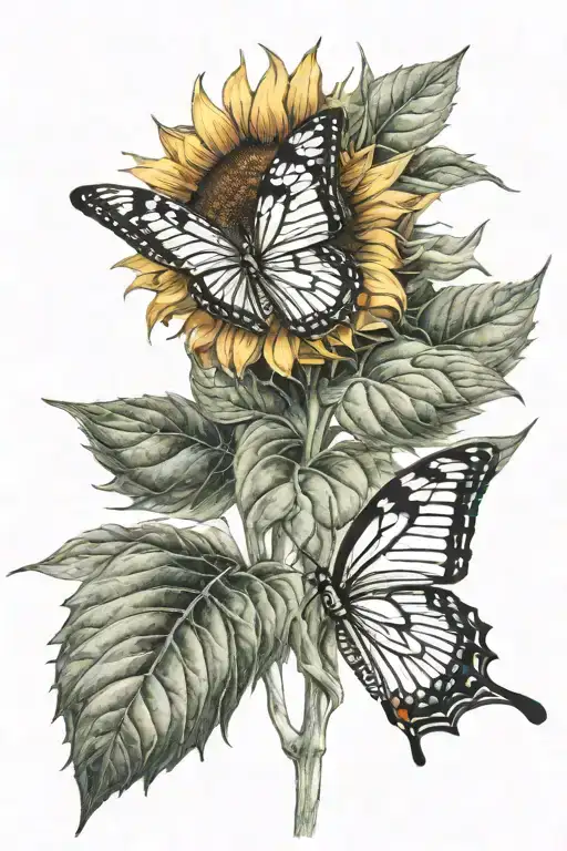 Sunflower And A Butterfly Flying