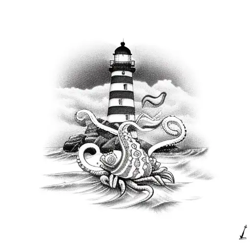 Lighthouse With Squid And Crab