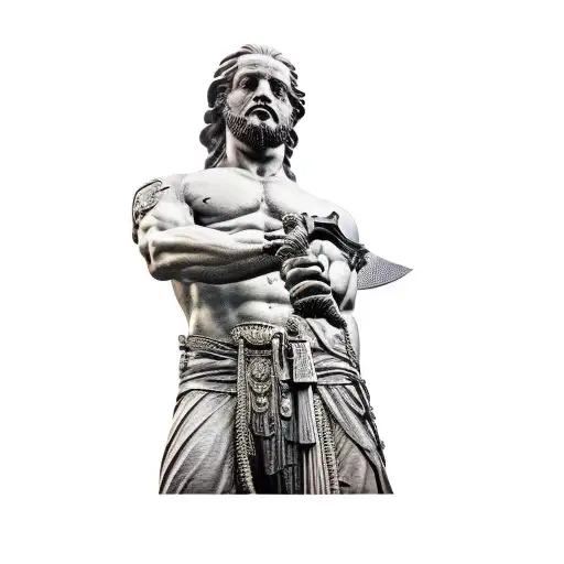 A Statue Of A Man Holding A Sword