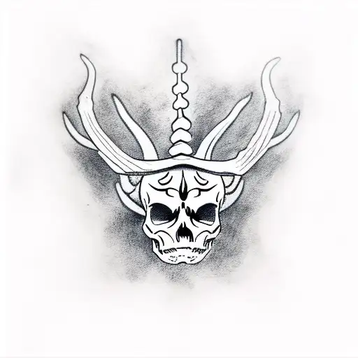 Skeleton With Horns Sits On Wooden Box And Vape