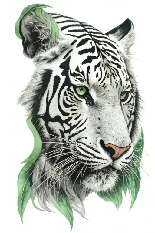 White Tiger Face With Green Eyes