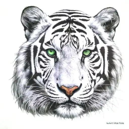 White Tiger Face With Green Eyes